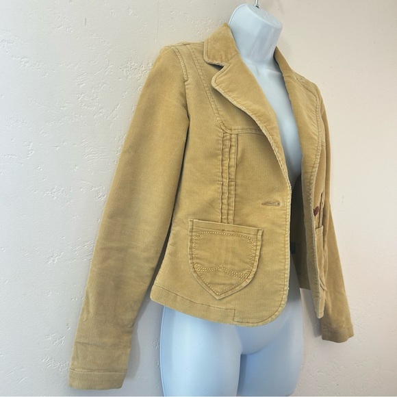 DOLLHOUSE 90s Y2K Corduroy Cropped Blazer Jacket Size S Tan Boho Academia - Picture 4 of 12